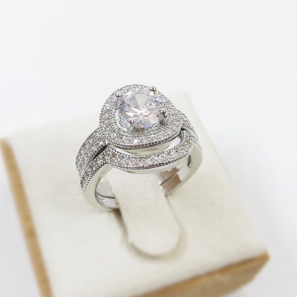 S925 Sterling Sliver Wedding Ring Set - Picture 1 of 9